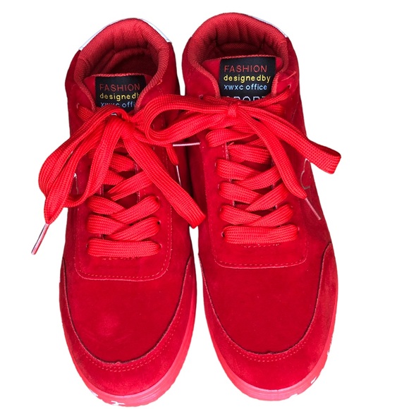 Omega Walk Nursing Love Sports Love Print Red Velour Mid Top Lace Up Shoes - Picture 5 of 8